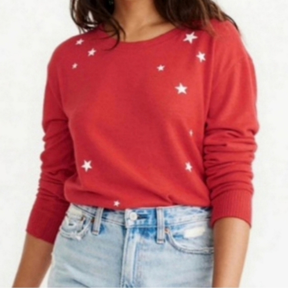 Abercrombie & Fitch Red & White Star Print Plush Knit Ribbed Crewneck Sweater - Picture 1 of 10